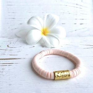 Heishi Bead Bracelet with Gold Tube Accent - Pink Blush